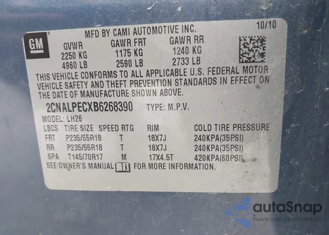 2011 Chevrolet Equinox 2Lt z USA, uszkodzony, nr VIN 2CNALPECXB6268390